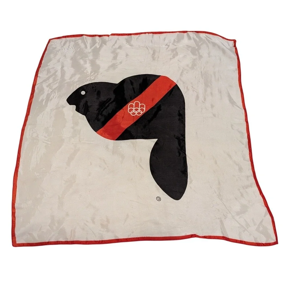 Vintage‎ 1976 Montreal Olympics Beaver Flag Silk Scarf 26